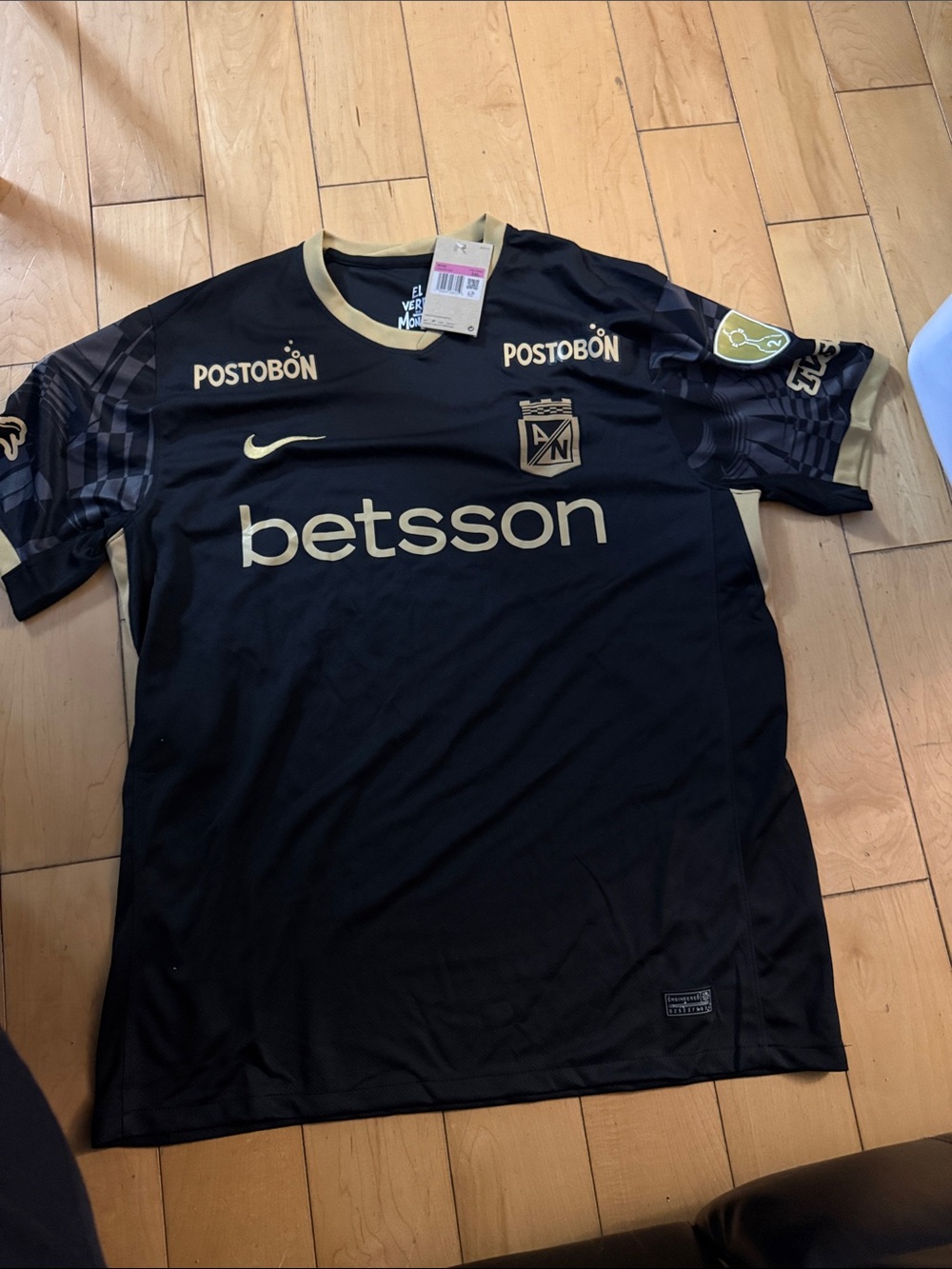 Nike Men’s Black and Gold Soccer Jersey Atlético Nacional Style